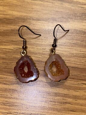 Natural Agate Geode Drop Earrings